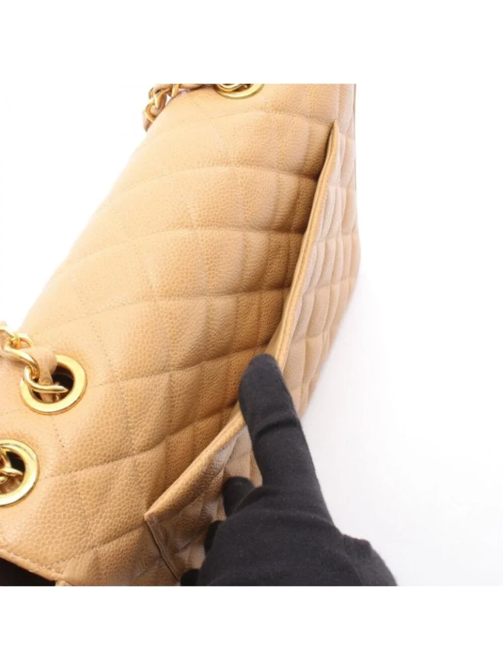 Chanel Shoulder Bag Maxi Quilted 30 Single Flap Beige Caviar Leather Chain